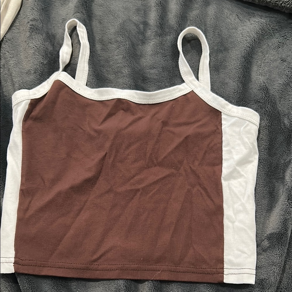 Brown and White Women's Crop Top